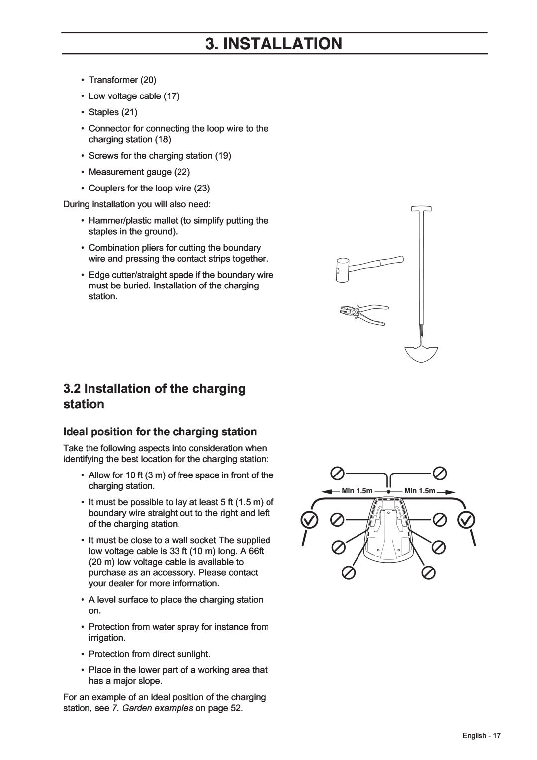 Husqvarna 305, 308 manual Installation of the charging station, Ideal position for the charging station 