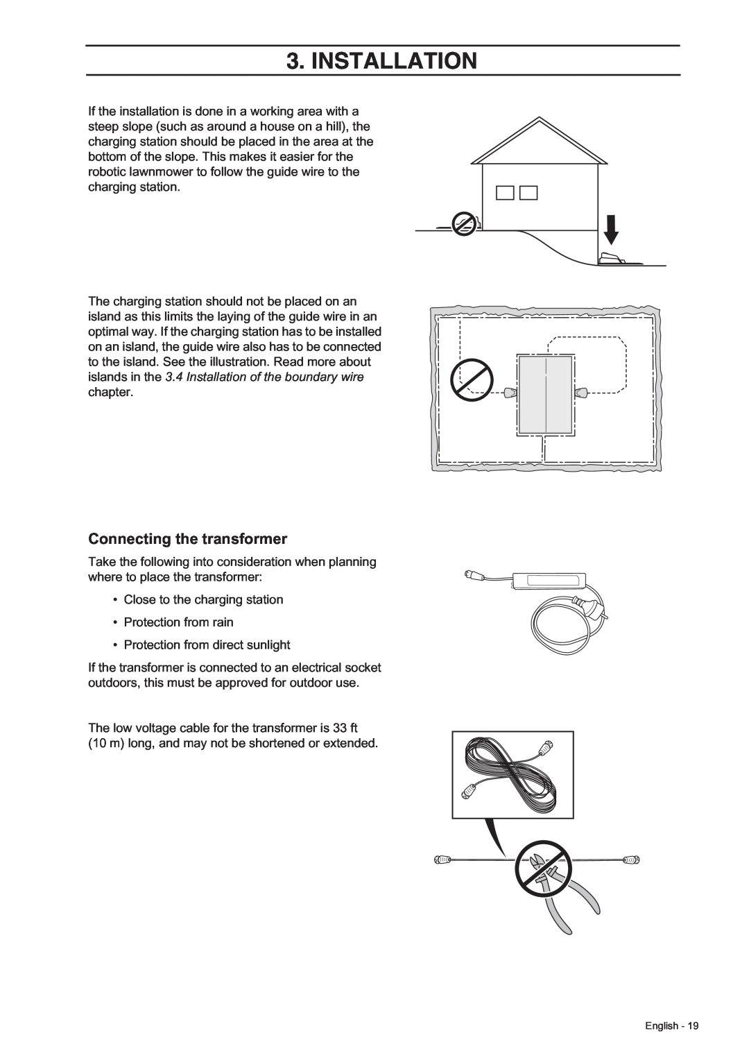 Husqvarna 305, 308 manual Connecting the transformer, Installation 