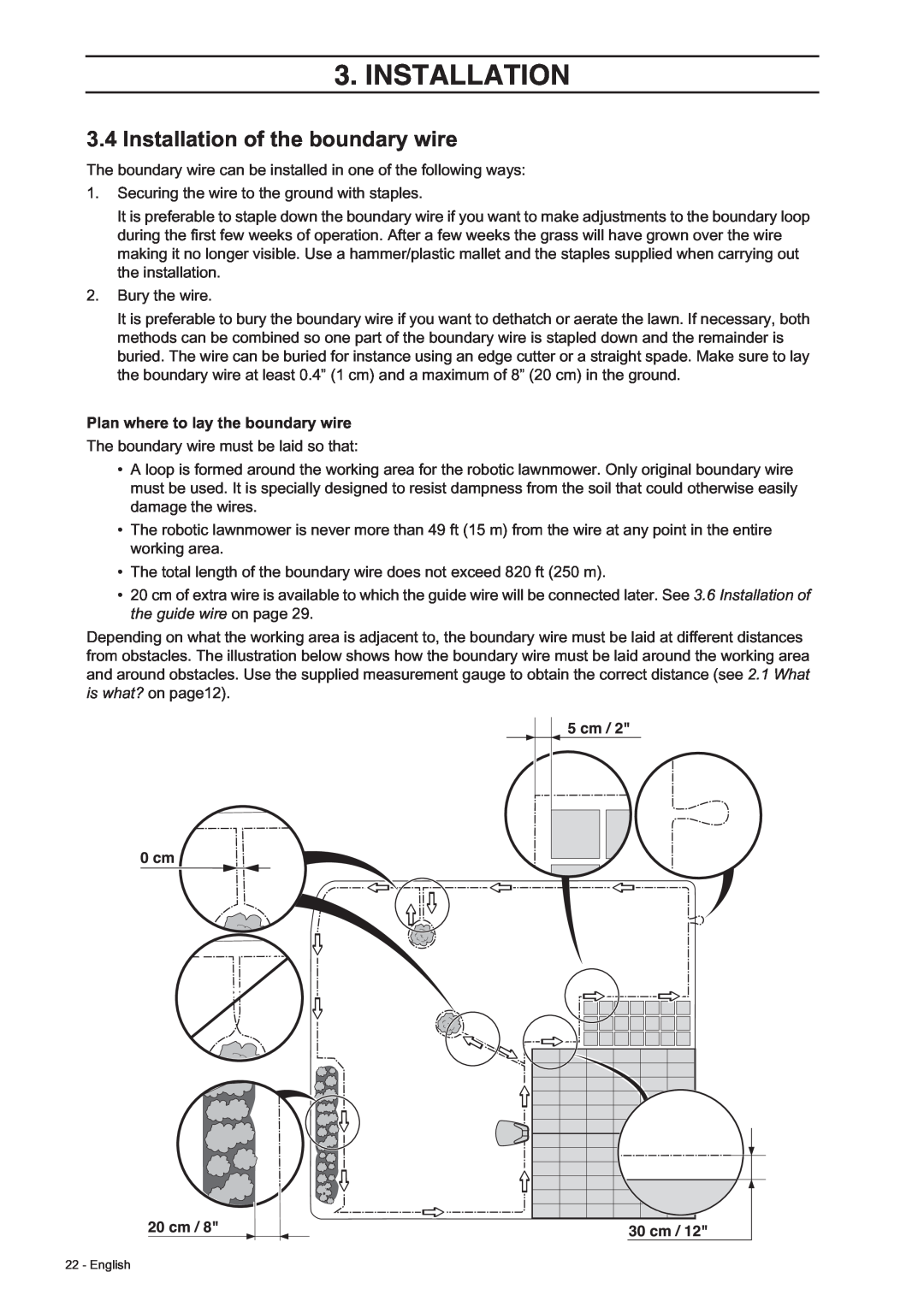 Husqvarna 308, 305 manual Installation of the boundary wire, Plan where to lay the boundary wire 