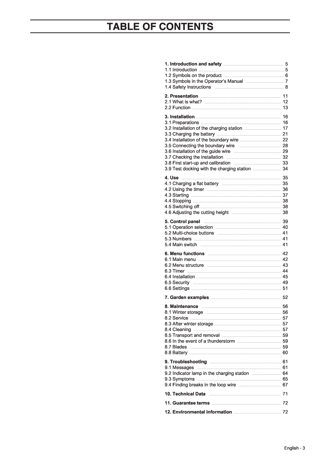 Husqvarna 305, 308 manual Table Of Contents 