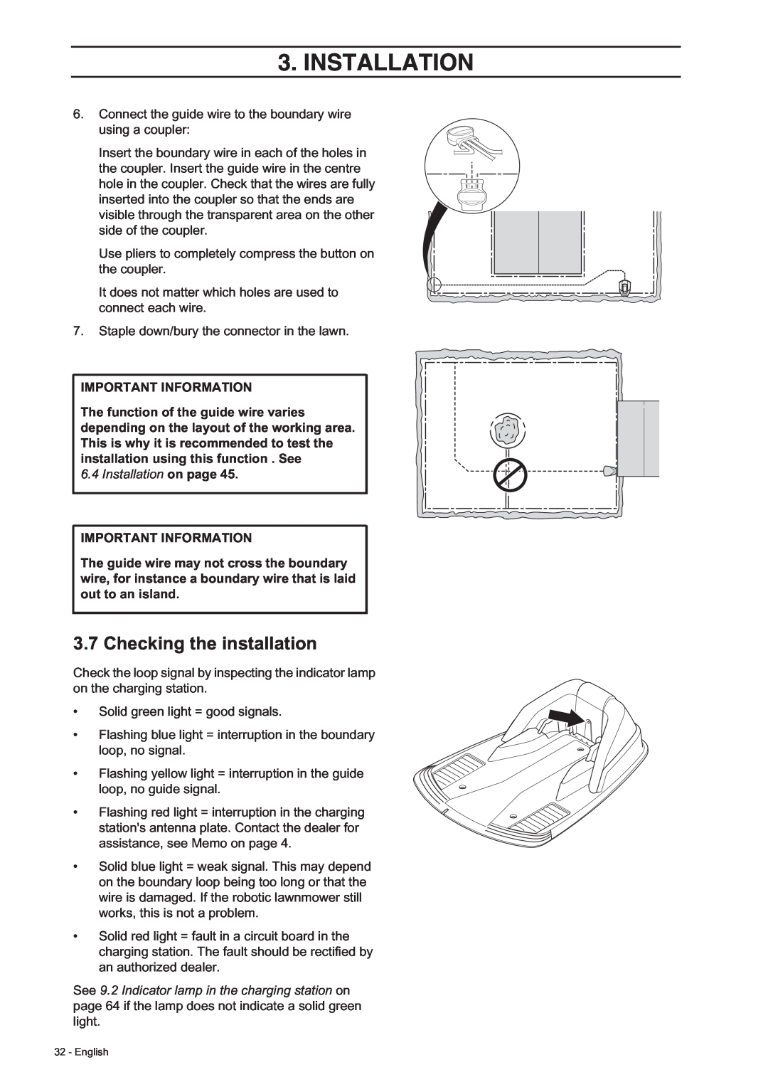 Husqvarna 308, 305 manual Checking the installation, Installation, Important Information 