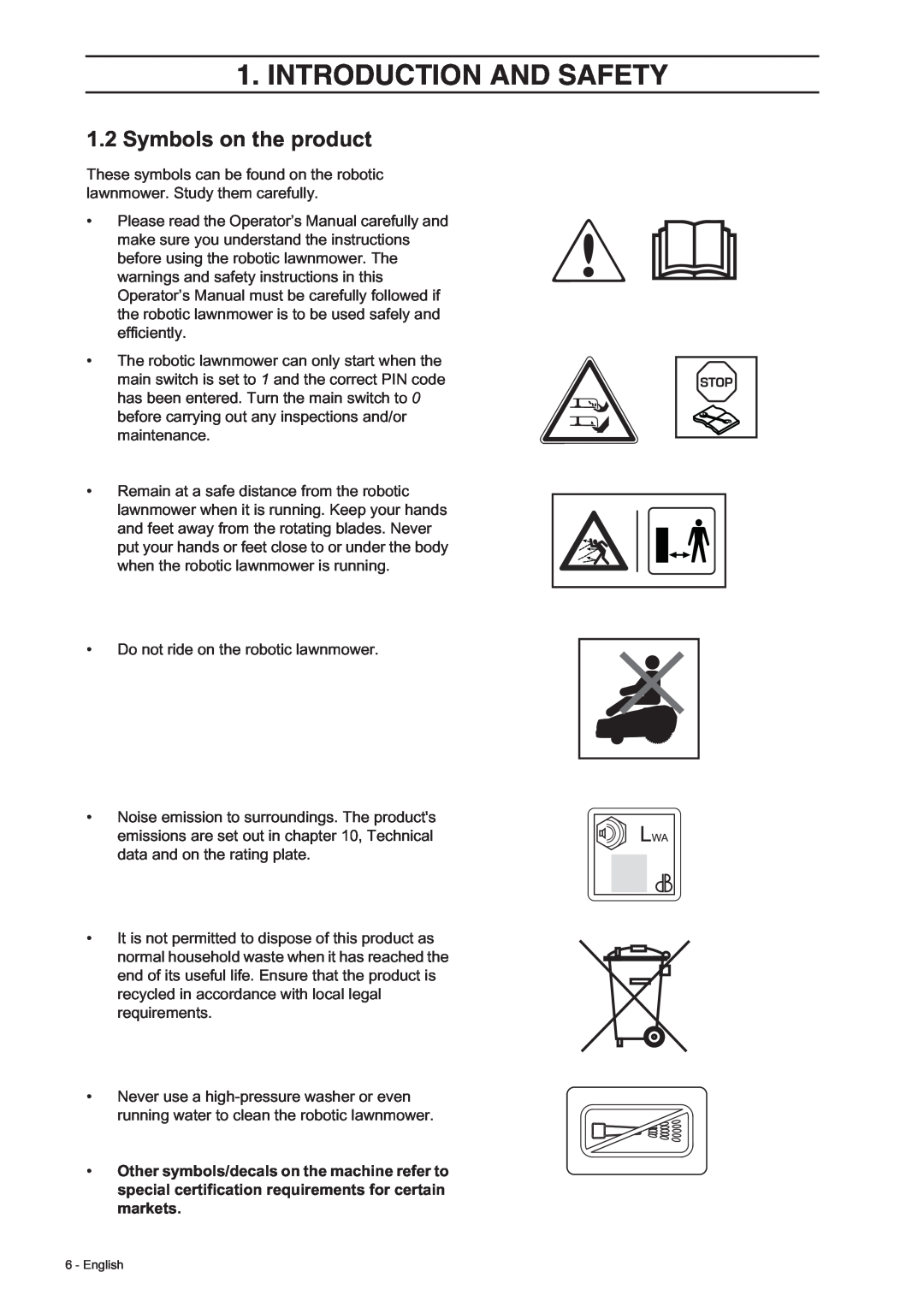 Husqvarna 308, 305 manual Symbols on the product, Introduction And Safety 