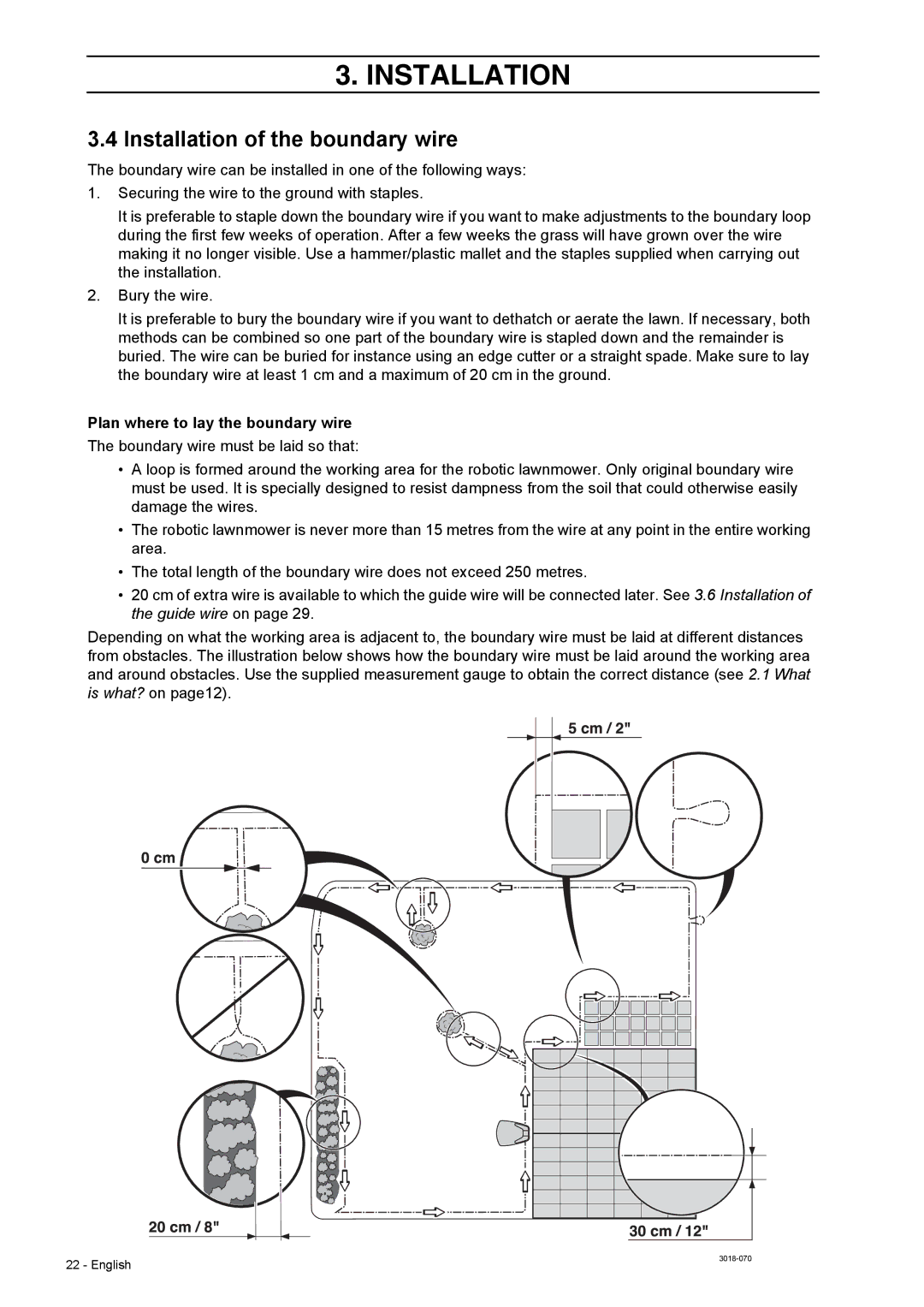 Husqvarna 308 manual Installation of the boundary wire, Plan where to lay the boundary wire 