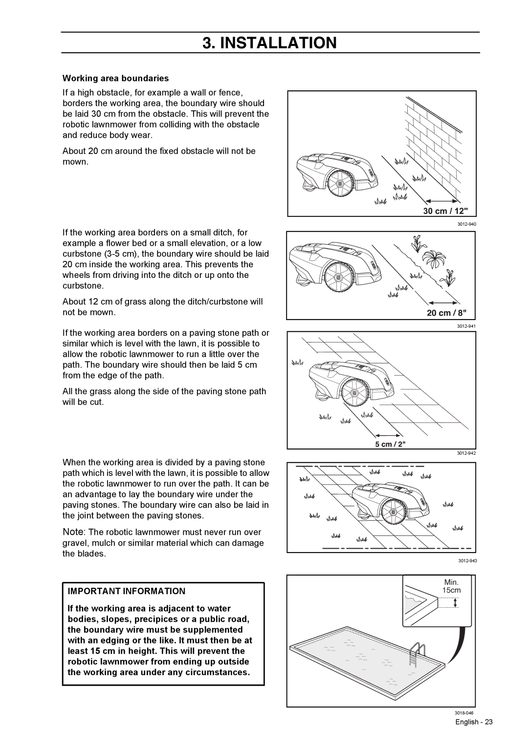 Husqvarna 308 manual Working area boundaries 