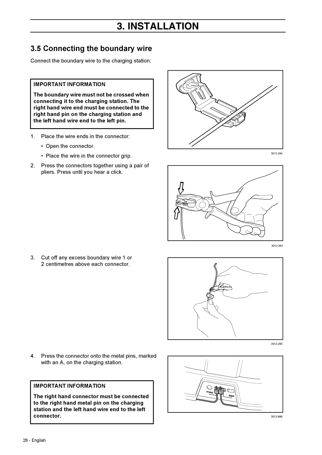 Husqvarna 308 manual Connecting the boundary wire 