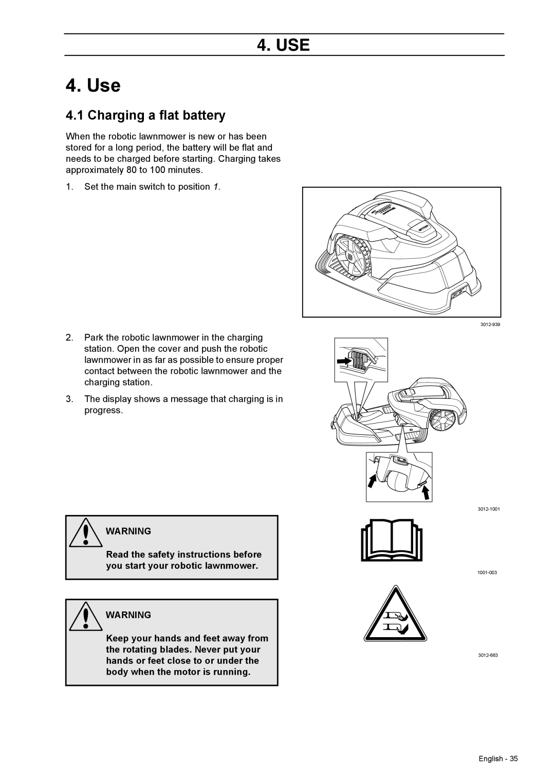 Husqvarna 308 manual Use, Charging a flat battery 