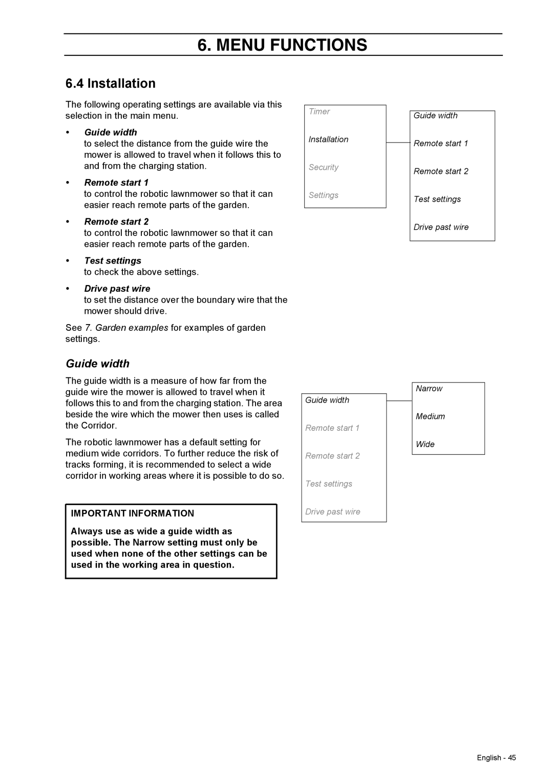 Husqvarna 308 manual Installation, Guide width 