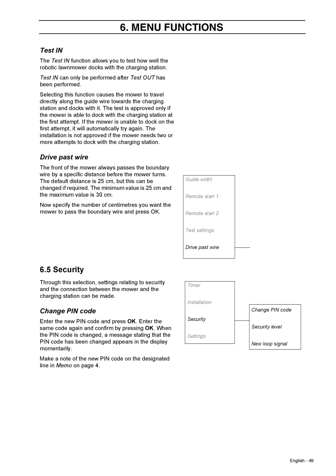 Husqvarna 308 manual Security, Test 