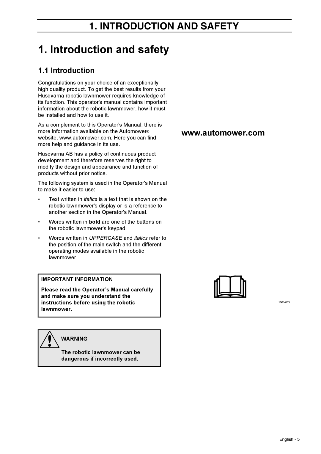 Husqvarna 308 manual Introduction and safety 