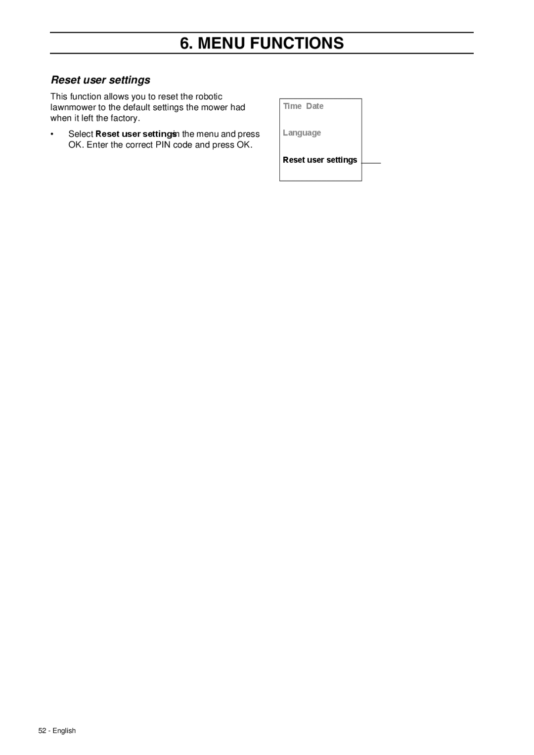 Husqvarna 308 manual Reset user settings 