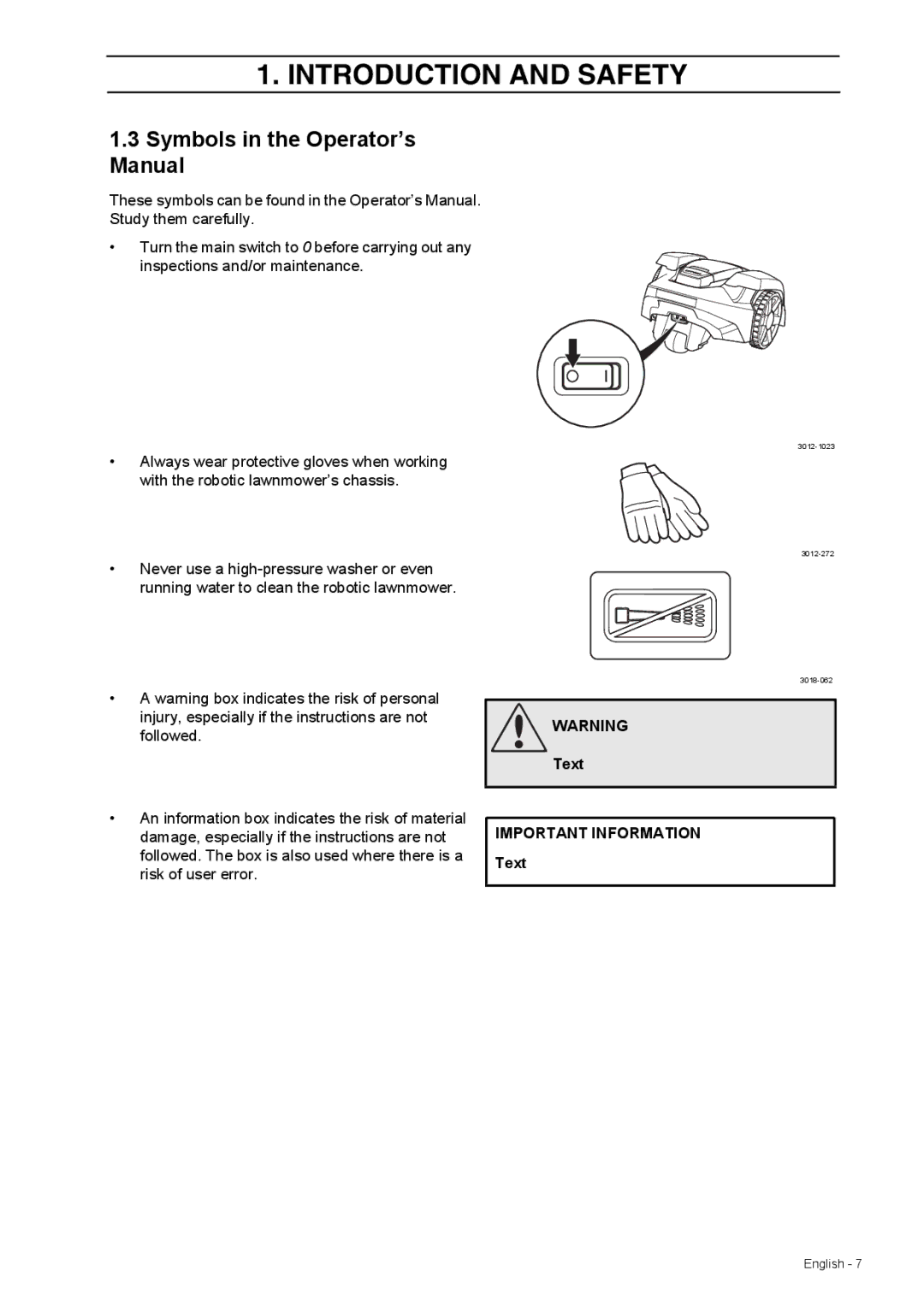 Husqvarna 308 manual Symbols in the Operator’s Manual, Text 