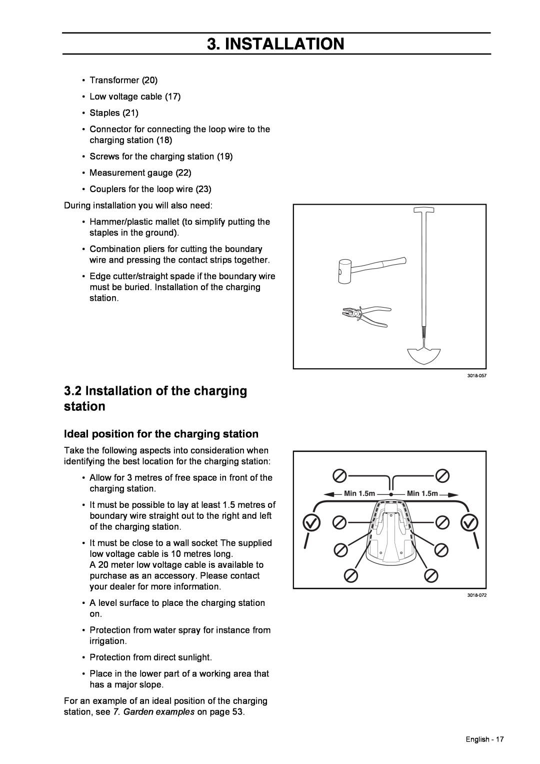 Husqvarna 308 manual Installation of the charging station, Ideal position for the charging station 