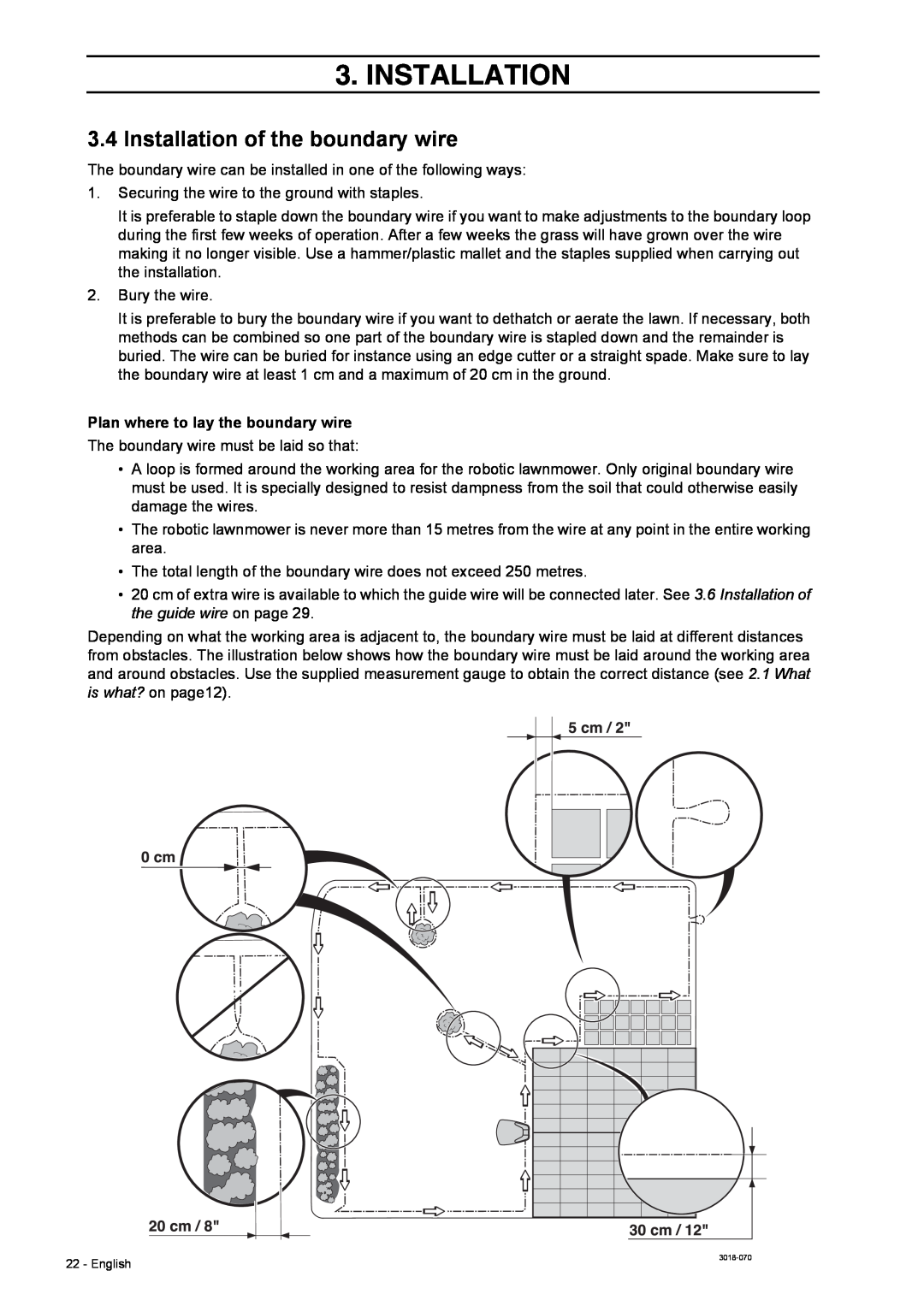 Husqvarna 308 manual Installation of the boundary wire, Plan where to lay the boundary wire 