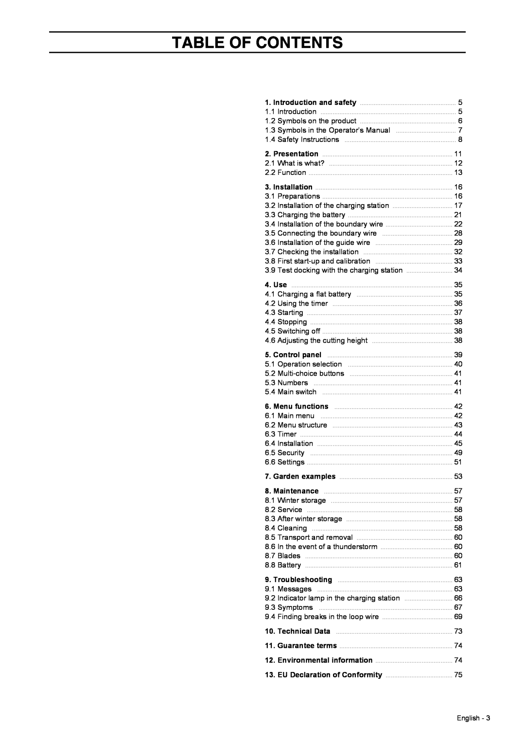 Husqvarna 308 manual Table Of Contents 
