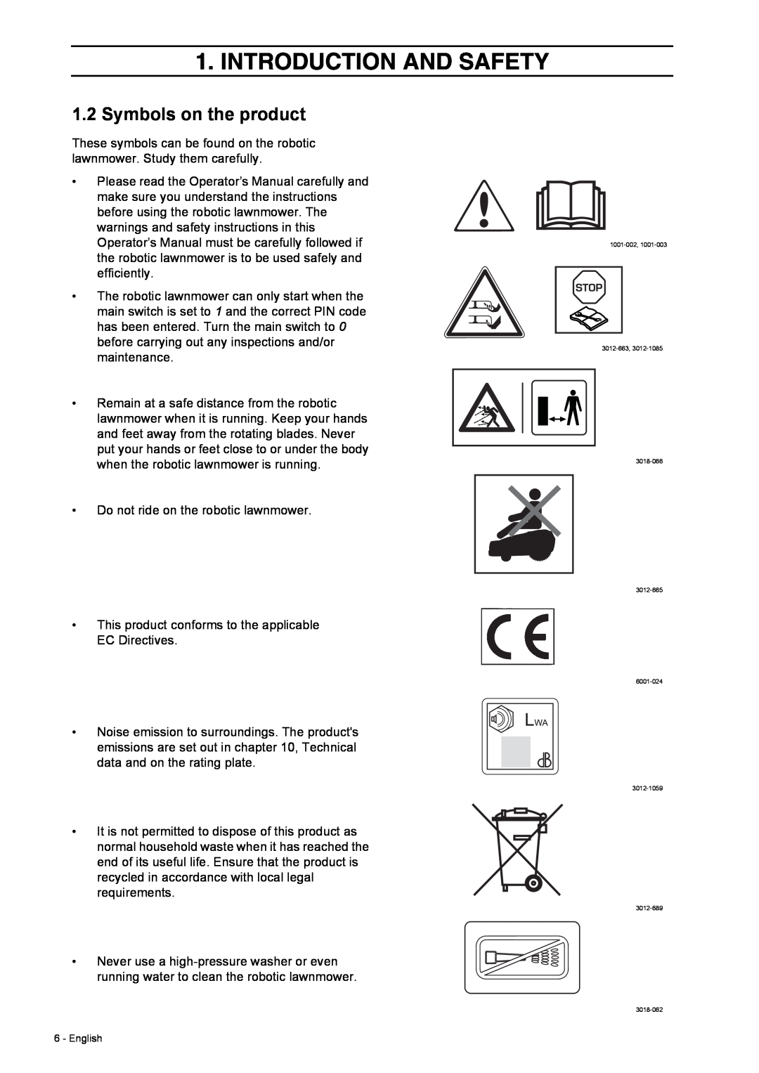 Husqvarna 308 manual Symbols on the product, Introduction And Safety 