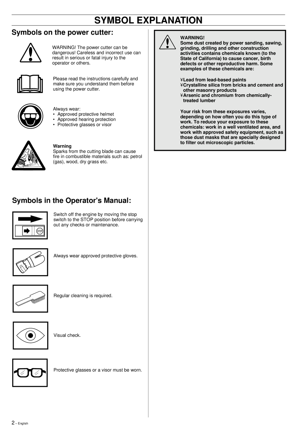 Husqvarna 3120K manual Symbol Explanation, Symbols on the power cutter, Symbols in the Operators Manual 