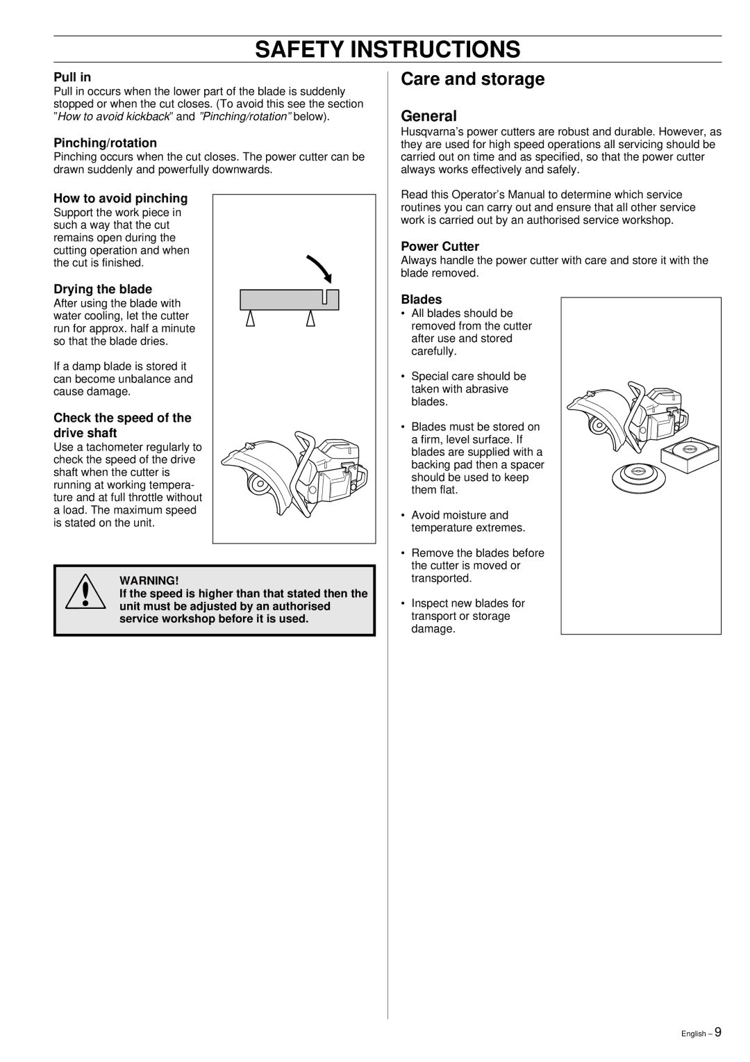 Husqvarna 3120K manual Care and storage, General 