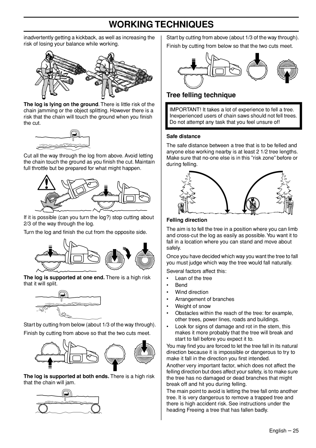Husqvarna 3120XP manual Tree felling technique, Safe distance, Felling direction 