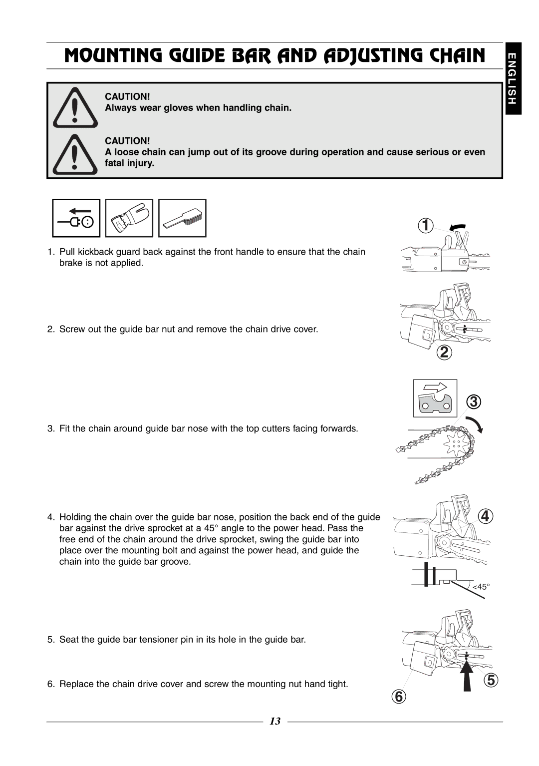 Husqvarna 315, 320 manual Mounting Guide BAR and Adjusting Chain 