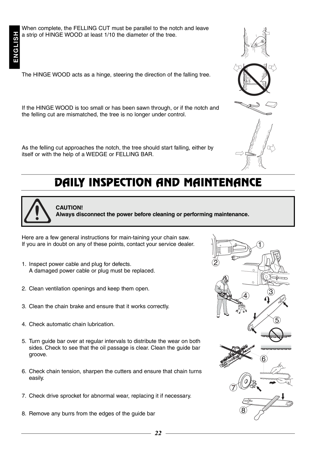 Husqvarna 315, 320 manual Daily Inspection and Maintenance 