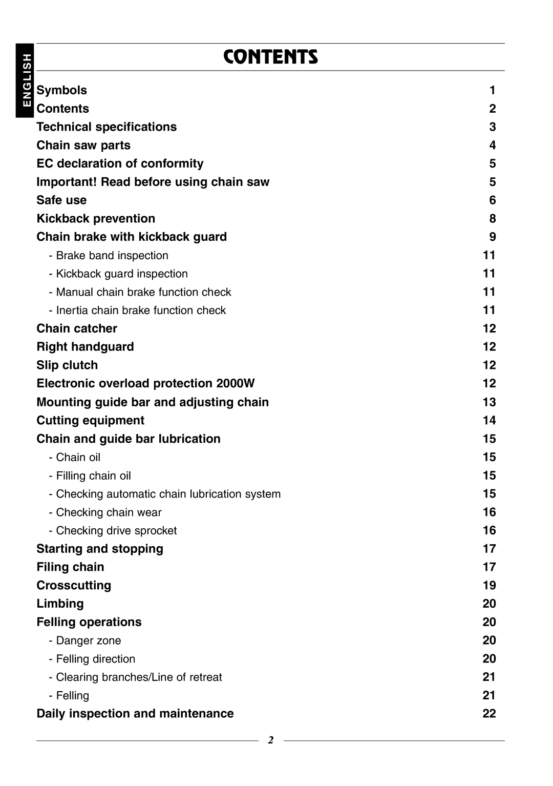 Husqvarna 315, 320 manual Contents 