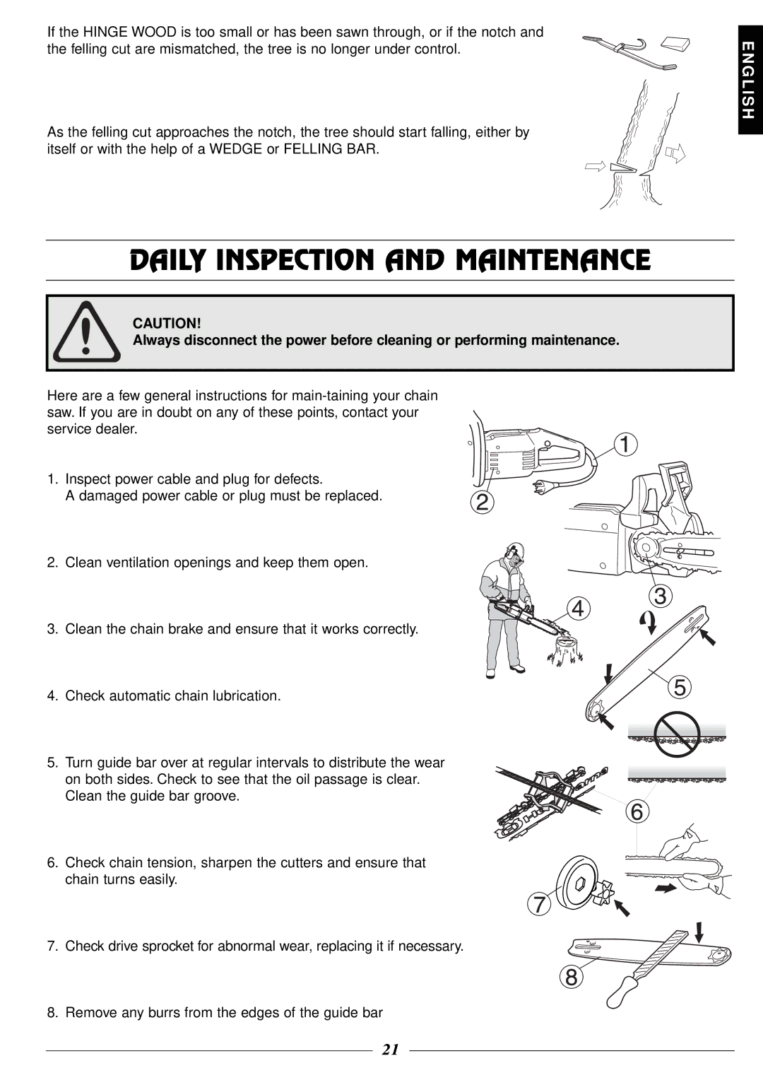 Husqvarna 316 manual Daily Inspection and Maintenance 