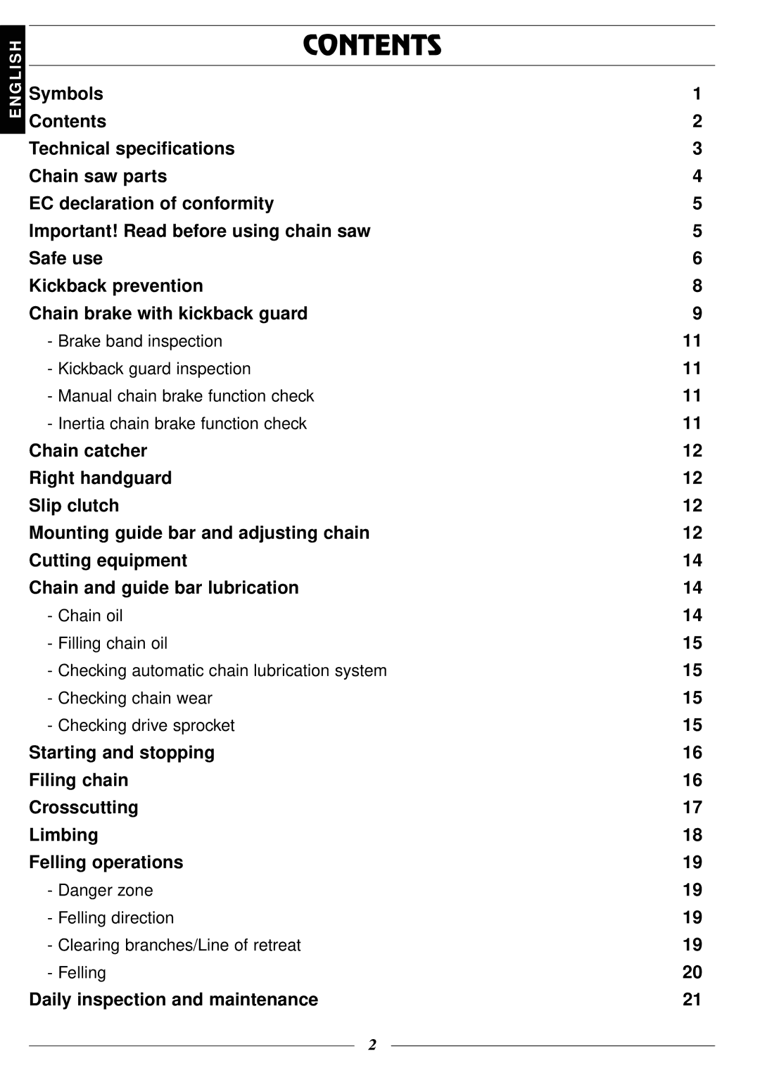 Husqvarna 316 manual Contents 