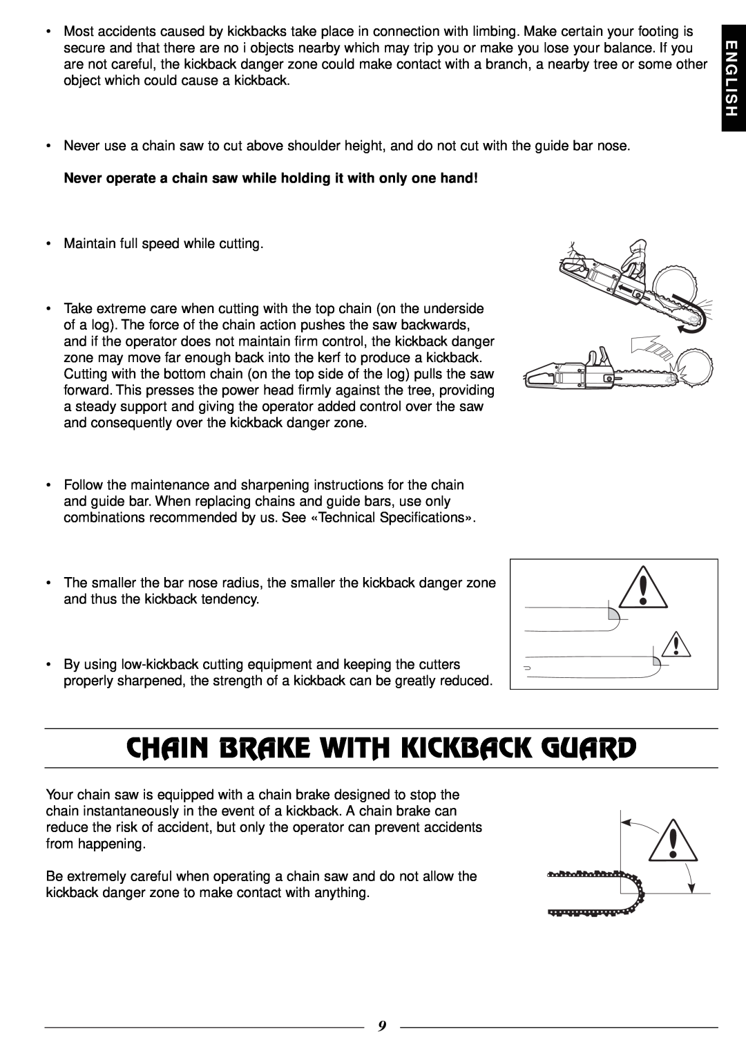 Husqvarna 316 manual Chain Brake With Kickback Guard, E N G L I S H 