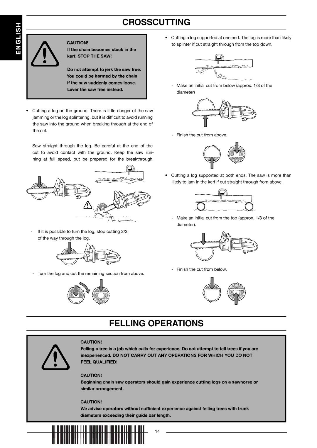 Husqvarna 317 EL, 321 EL manual Crosscutting, Felling Operations 