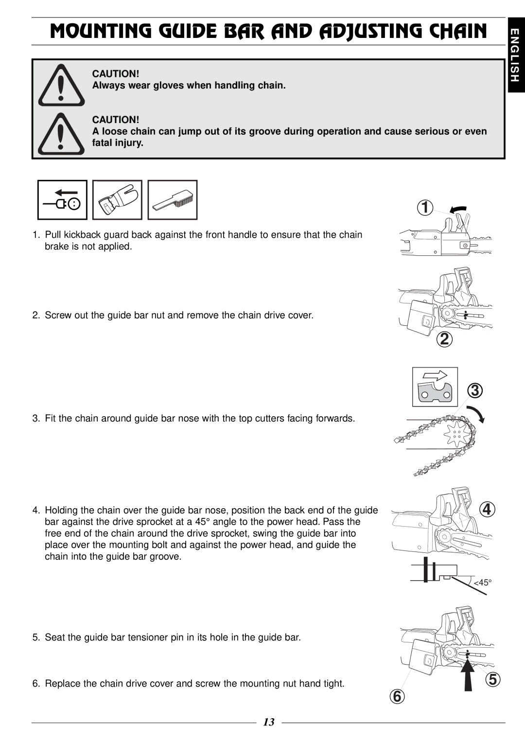 Husqvarna 318, 315 manual Mounting Guide BAR and Adjusting Chain 