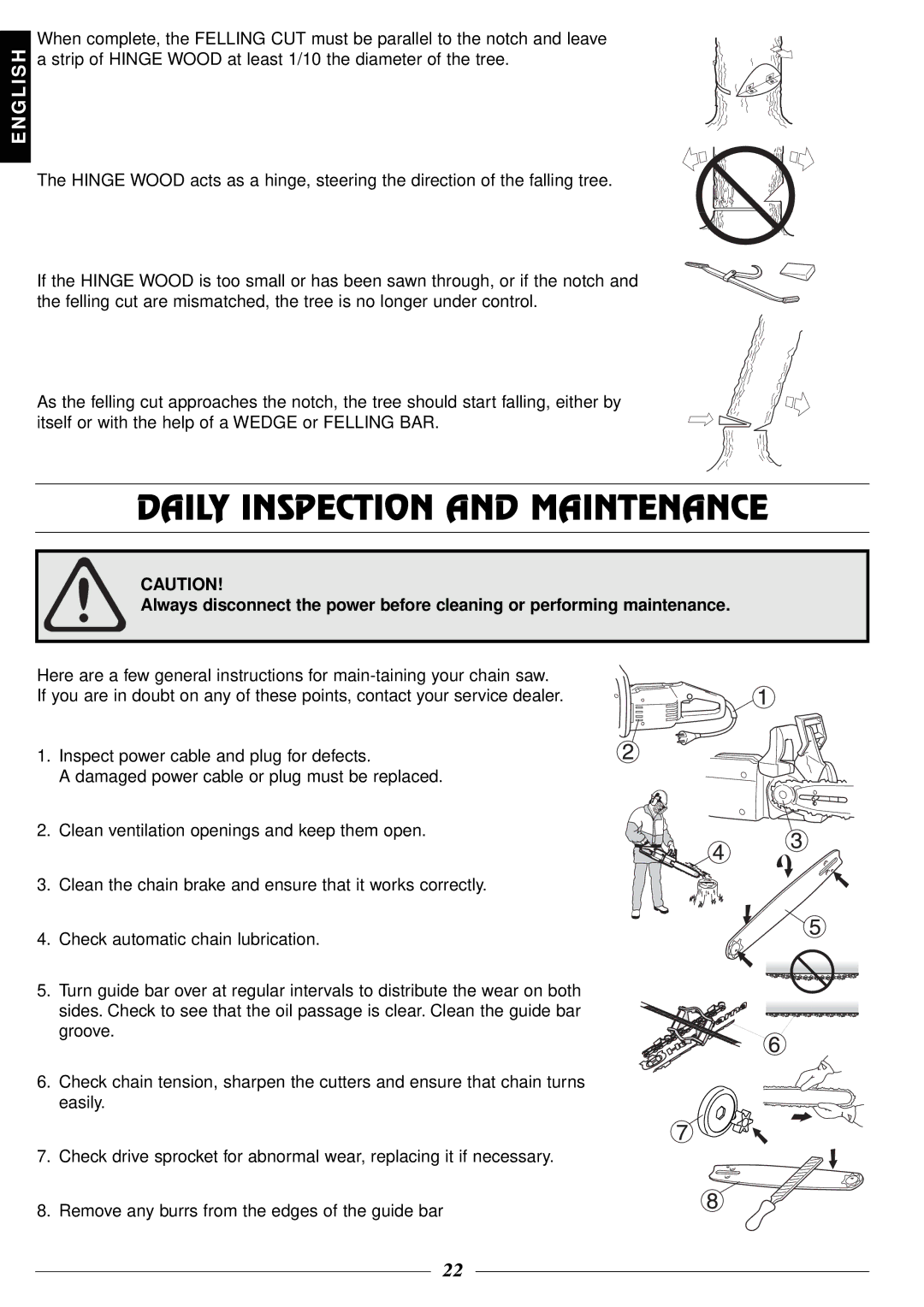 Husqvarna 315, 318 manual Daily Inspection and Maintenance 