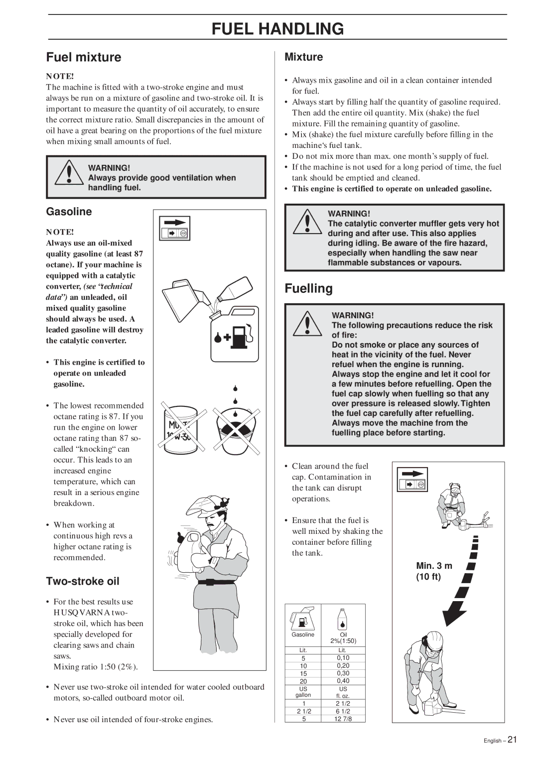 Husqvarna 322R manual Fuel Handling, Fuel mixture, Fuelling 
