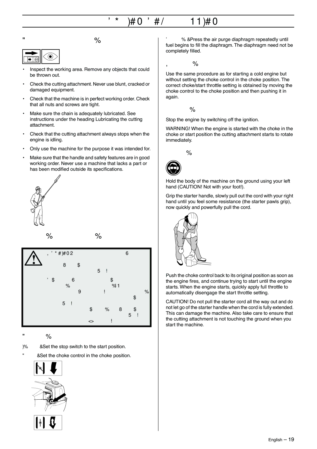 Husqvarna 323P4, 325P5 manual Starting and Stopping, Check before starting, Starting and stopping 