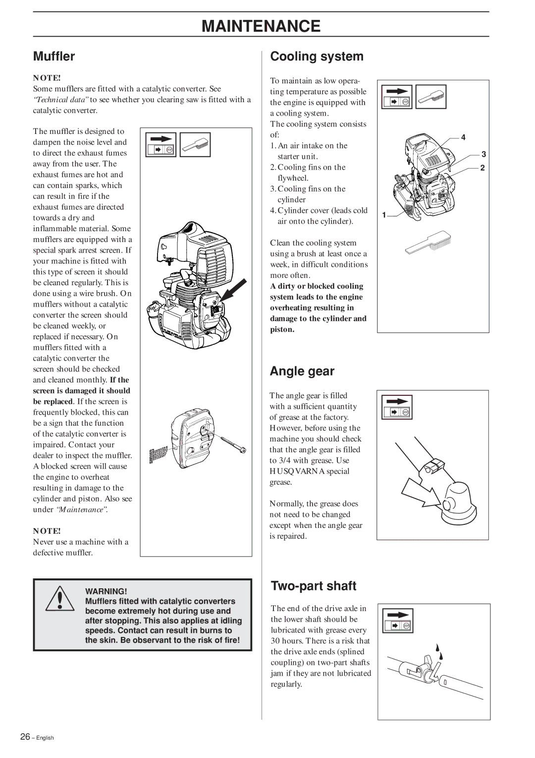 Husqvarna 325RDX-Series, 325RXT-Series manual Muffler, Cooling system, Angle gear, Two-part shaft 