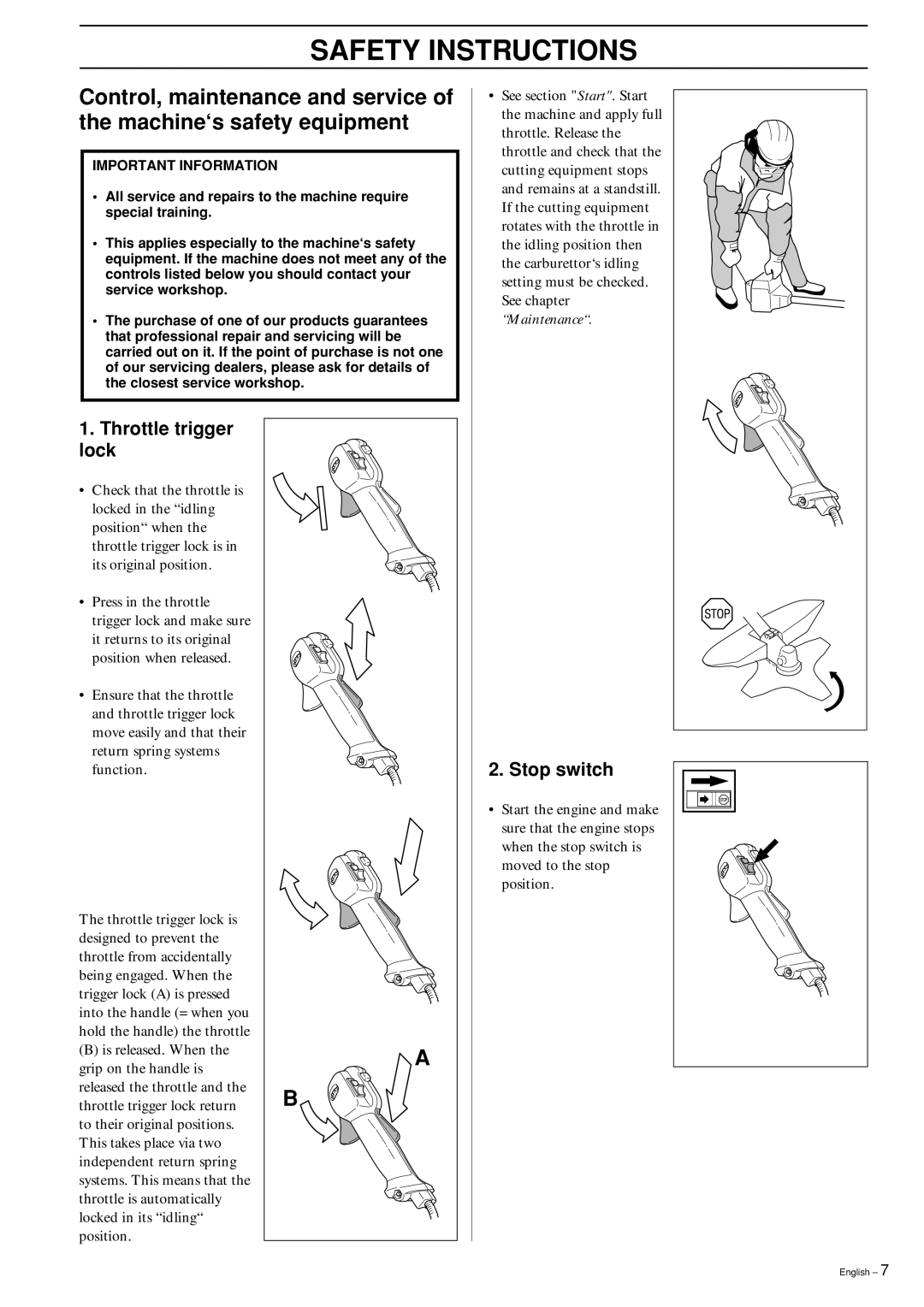 Husqvarna 323R, 325RX-Series, 325RDX-Series, 325RXT-Series manual Throttle trigger lock 