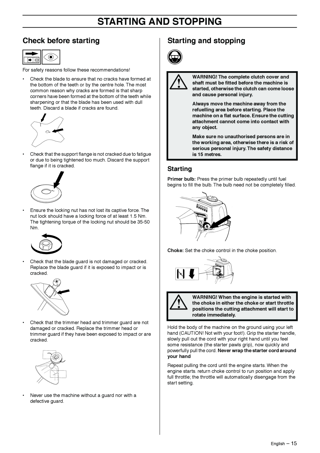 Husqvarna 323RJ manual Starting and Stopping, Check before starting, Starting and stopping 