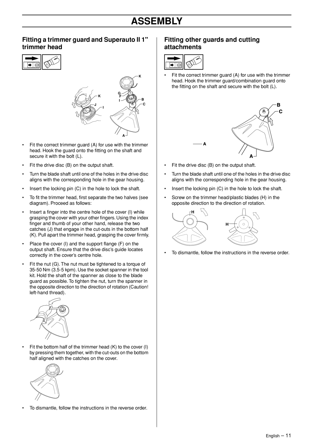 Husqvarna 324L, 324LD manual Fitting a trimmer guard and Superauto II 1 trimmer head 