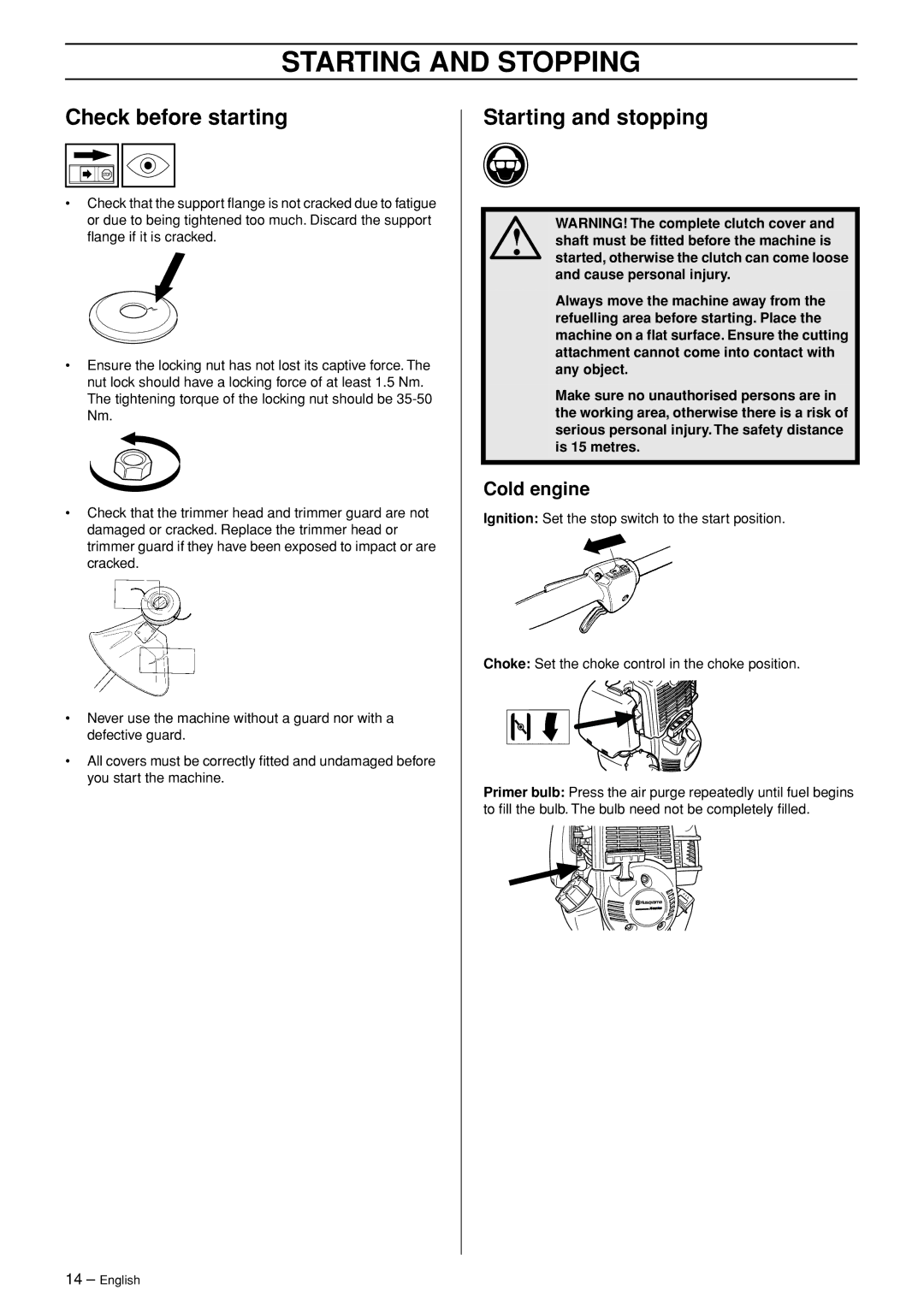 Husqvarna 324L, 324LD manual Starting and Stopping, Check before starting, Starting and stopping, Cold engine 