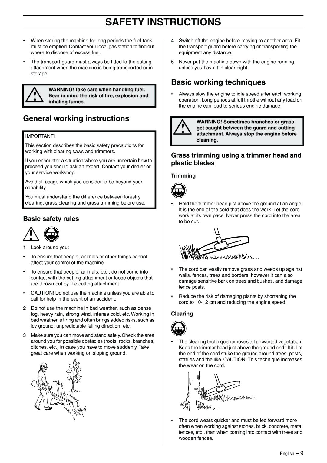 Husqvarna 324LX-Series, 324LDX-Series manual General working instructions, Basic working techniques, Basic safety rules 