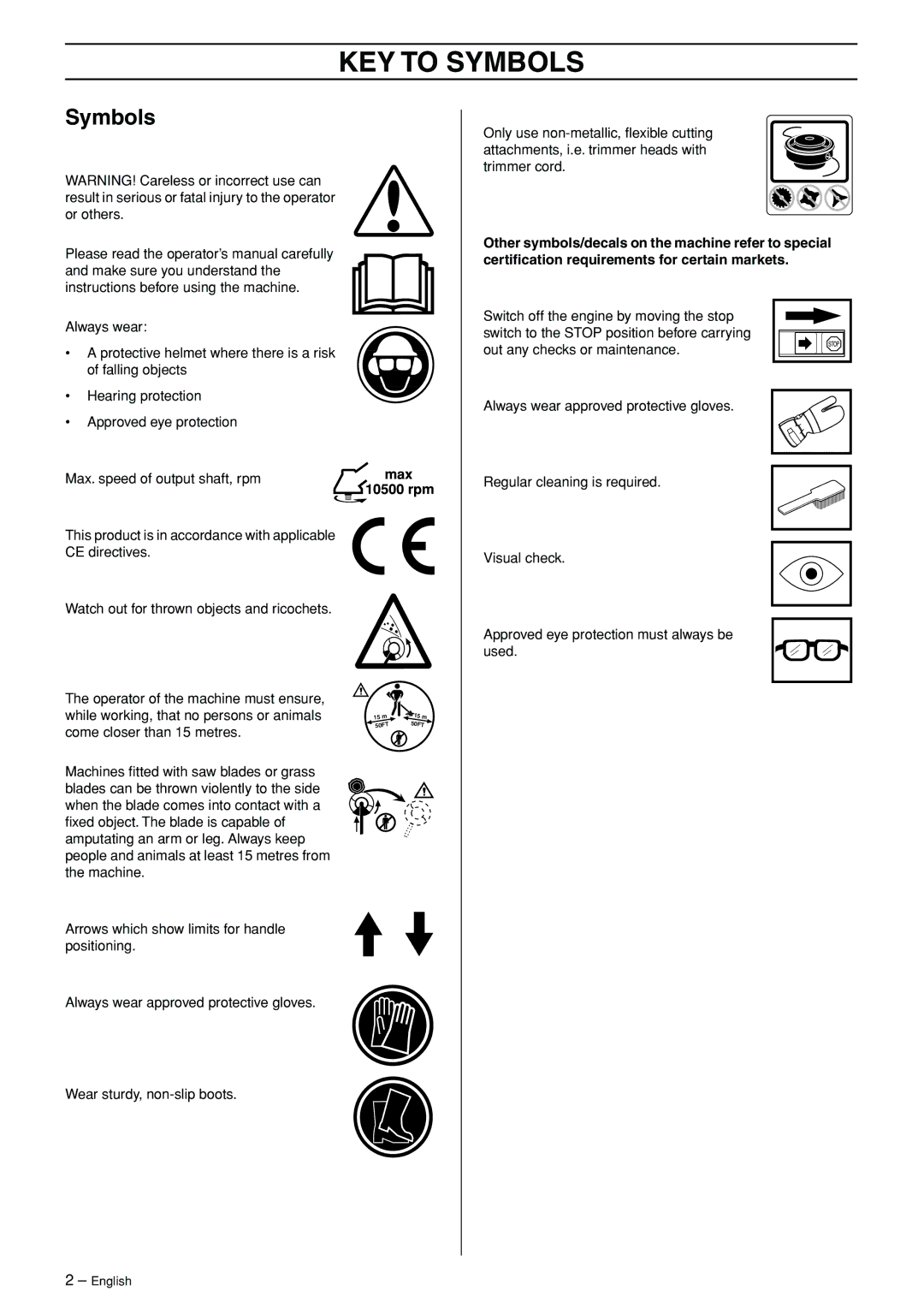 Husqvarna 324RX-Series manual KEY to Symbols 