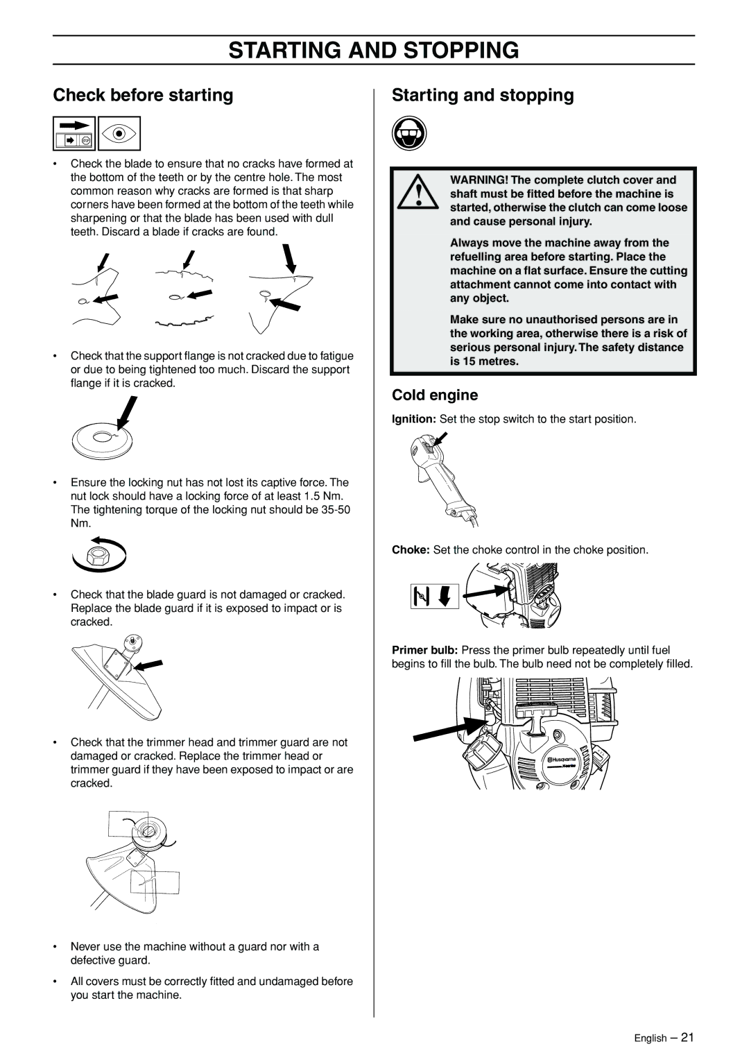 Husqvarna 324RX-Series manual Starting and Stopping, Check before starting, Starting and stopping, Cold engine 