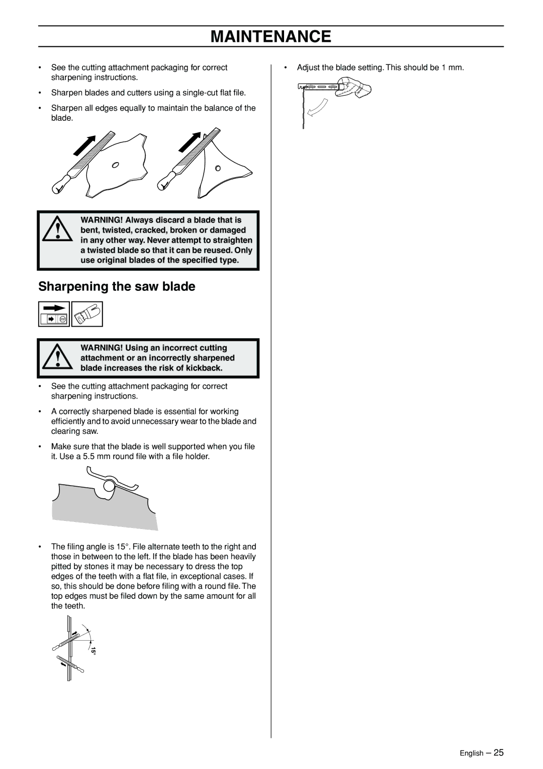 Husqvarna 324RX-Series manual Sharpening the saw blade 