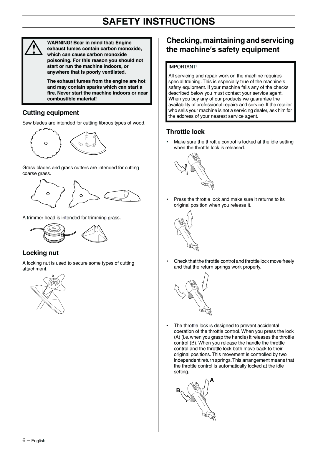 Husqvarna 324RX-Series manual Cutting equipment, Locking nut 