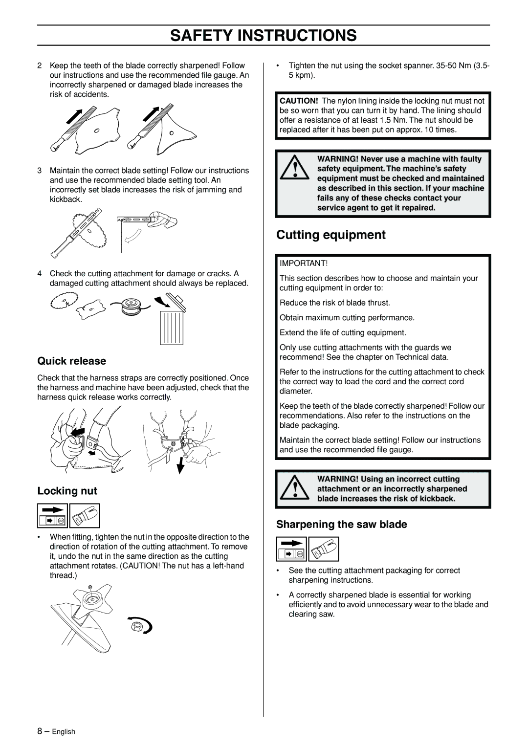 Husqvarna 324RX-Series manual Cutting equipment, Sharpening the saw blade 