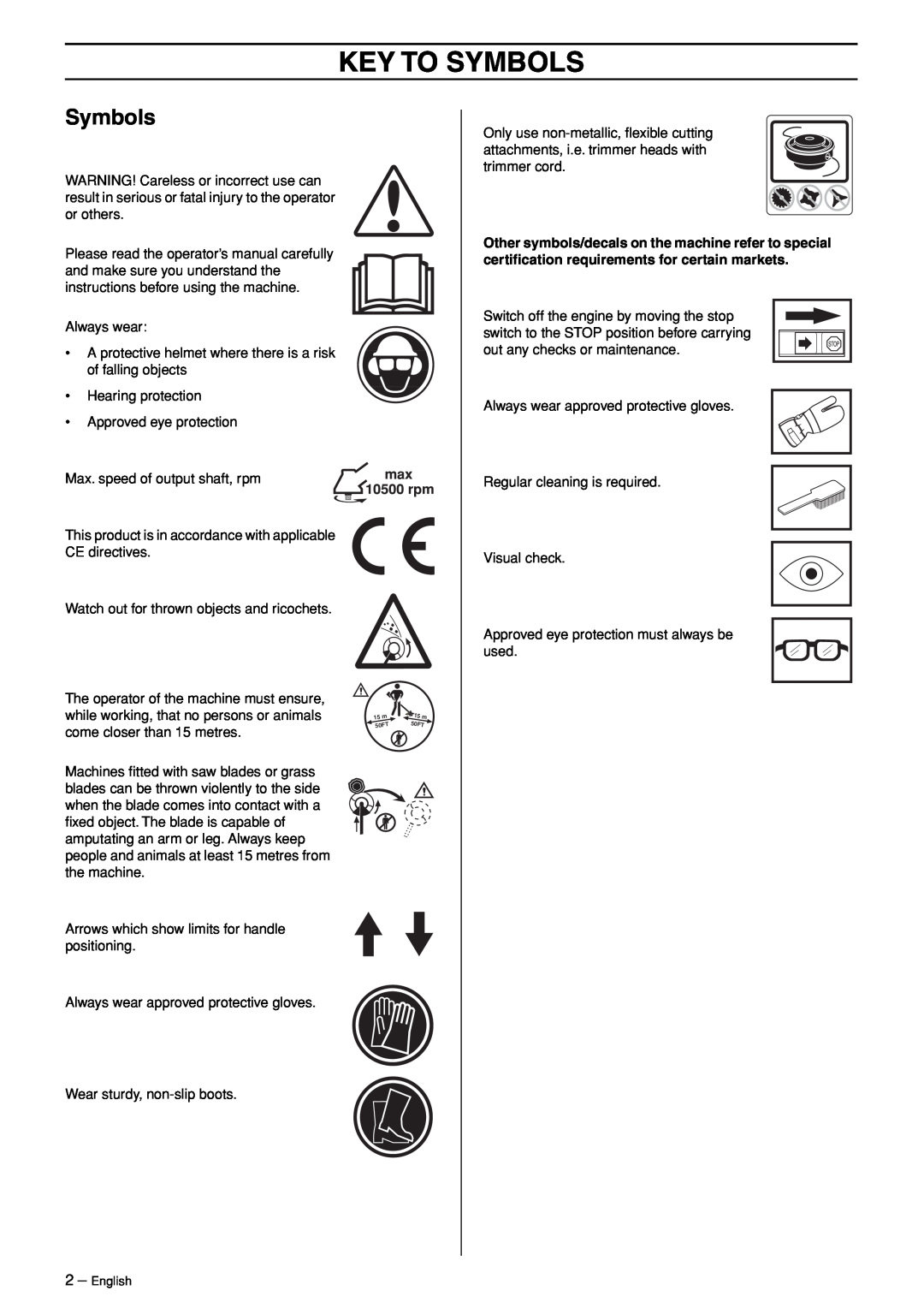Husqvarna 324RX-Series manual Key To Symbols 