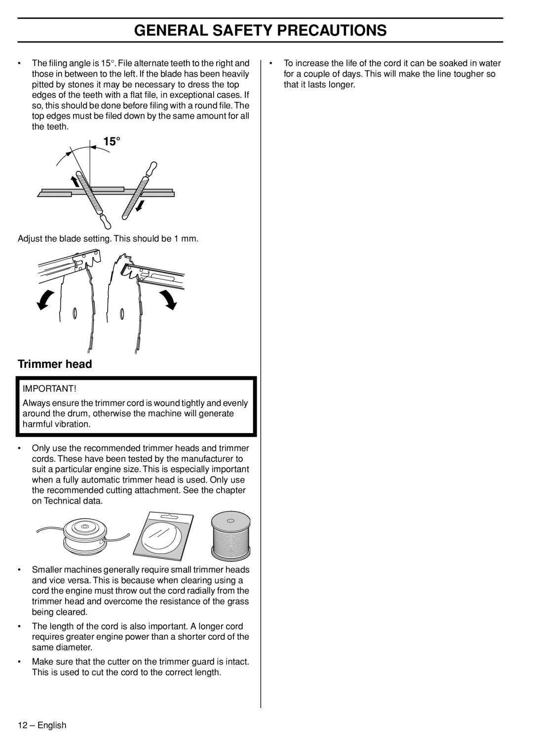 Husqvarna 324RX manual General Safety Precautions, Trimmer head 