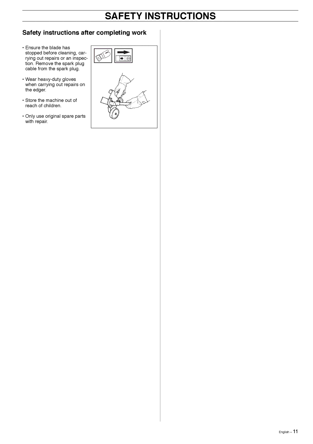 Husqvarna 325EX manual Safety instructions after completing work 