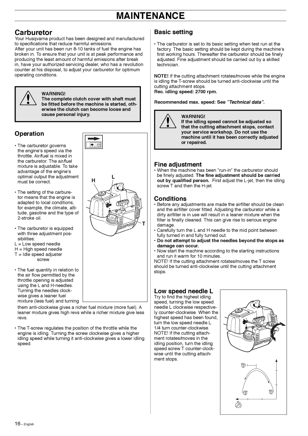 Husqvarna 325EX manual Maintenance, Carburetor 