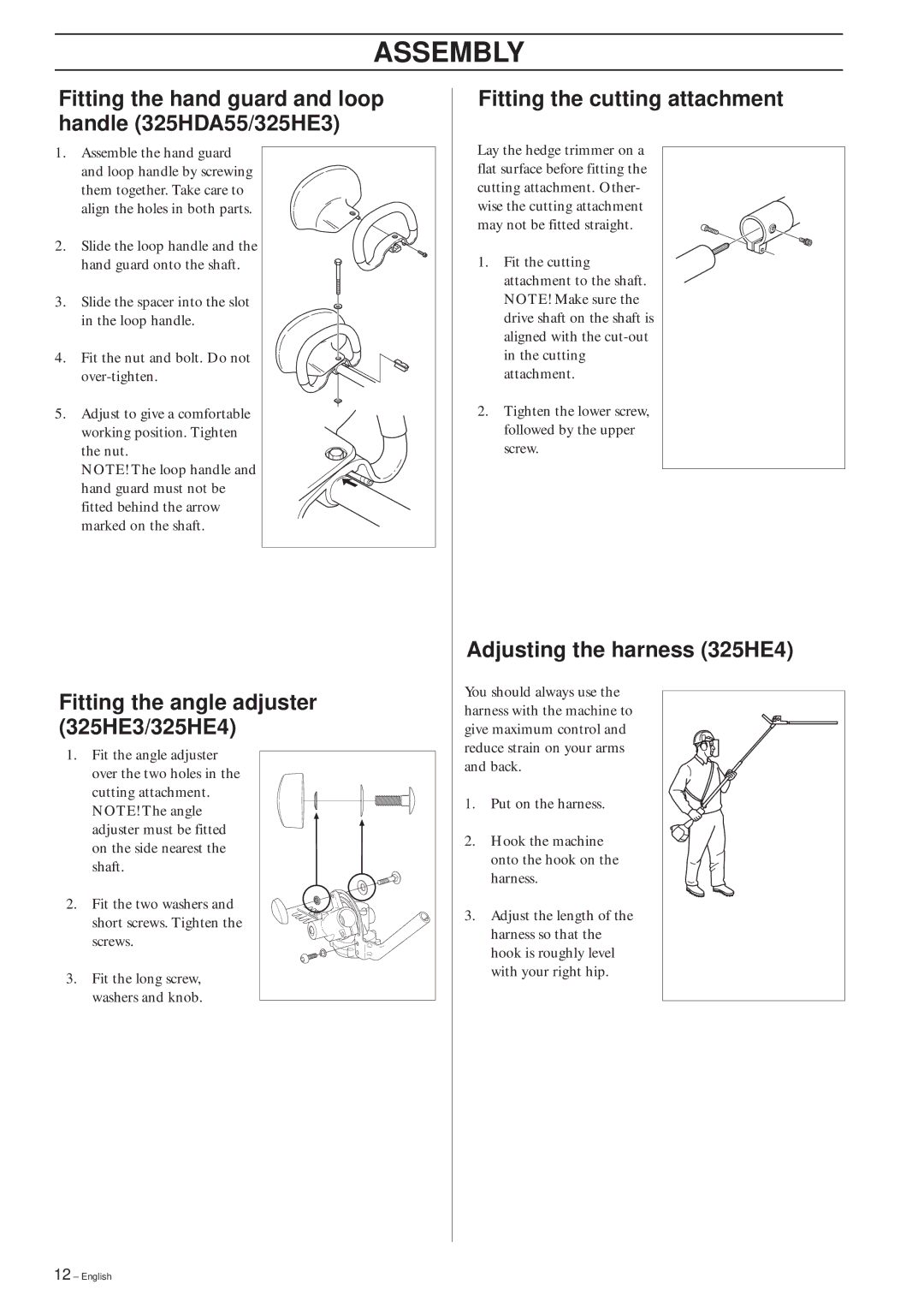 Husqvarna 325HDA55X-Series, 325HE3X-Series, 325HE4X-Series, 323HE3 manual Assembly, Fitting the cutting attachment 