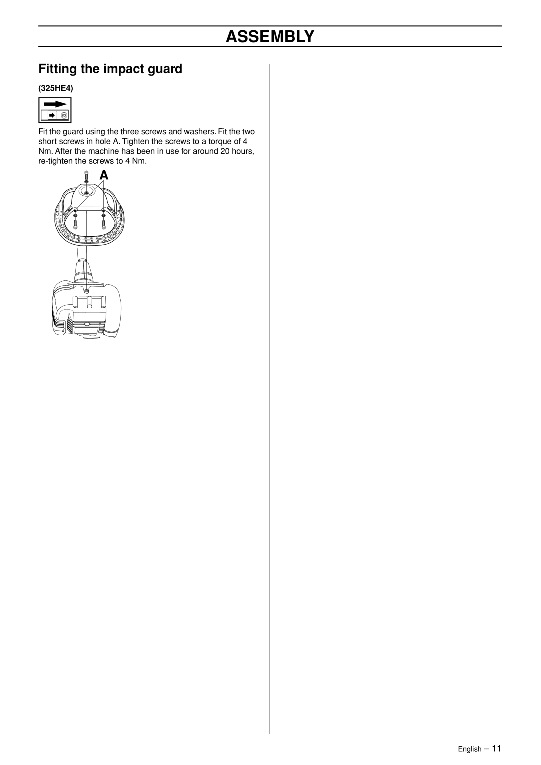 Husqvarna 325HDA65X-Series, 323HE3, 325HE3X-Series, 325HE4X-Series manual Fitting the impact guard 